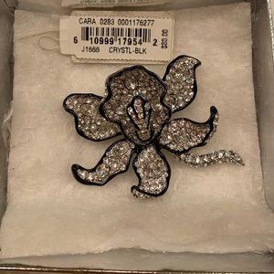 Silver and black crystal flower brooch NEVER USED